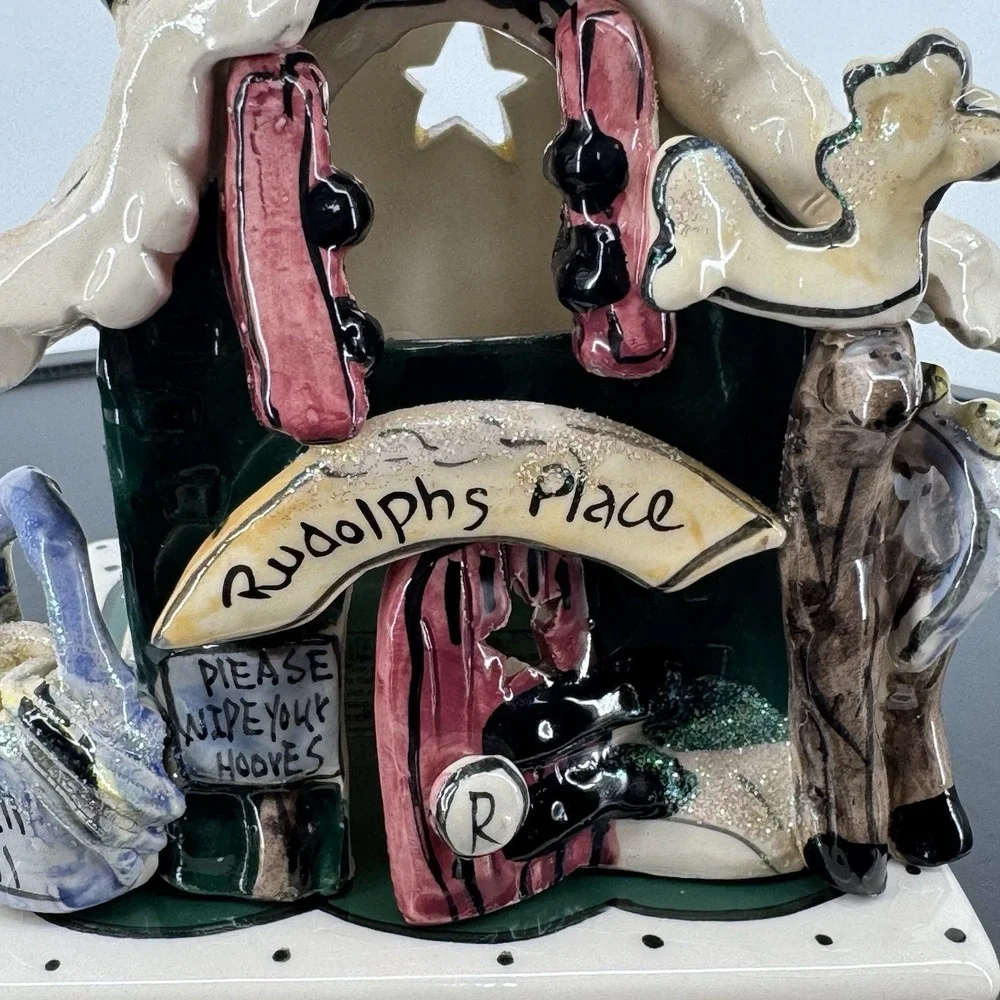 Heather Goldminc Blue Sky Clayworks Rudolph's‎ Place Tealight House w/Underplate